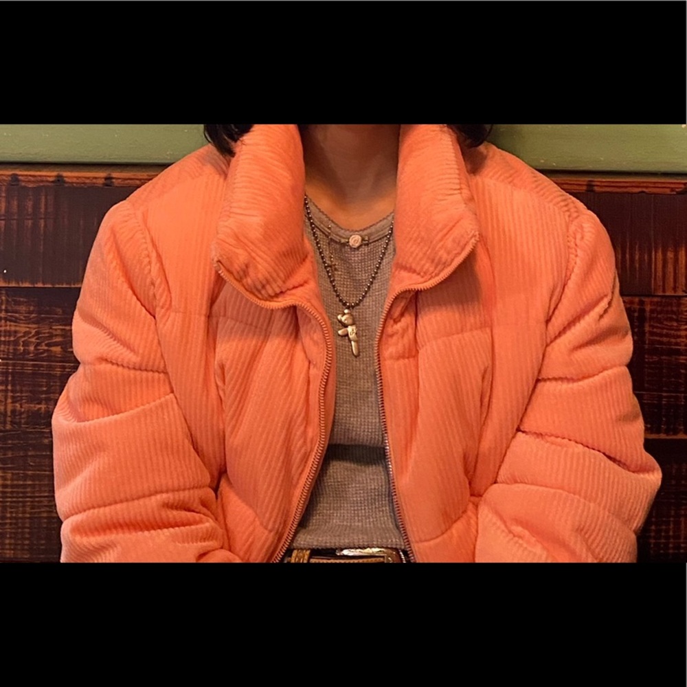 Coral Corduroy Puffer Jacket